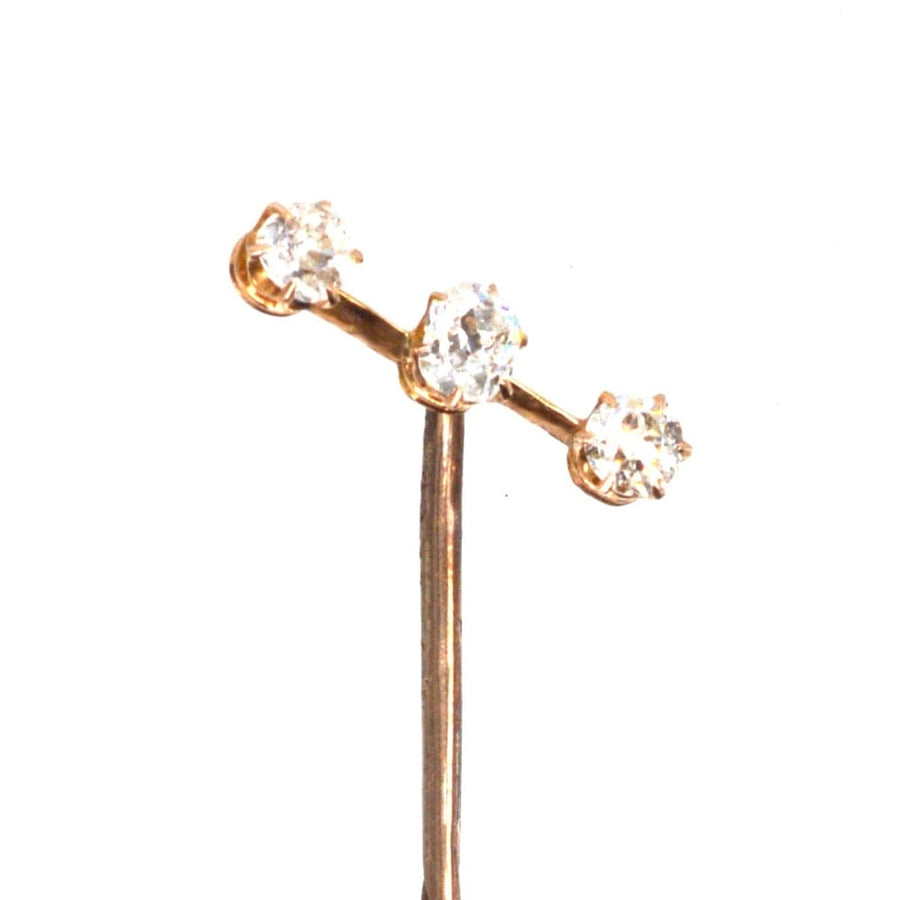 Edwardian 15ct Gold Three Stone Diamond Tie Pin | Parkin and Gerrish | Antique & Vintage Jewellery