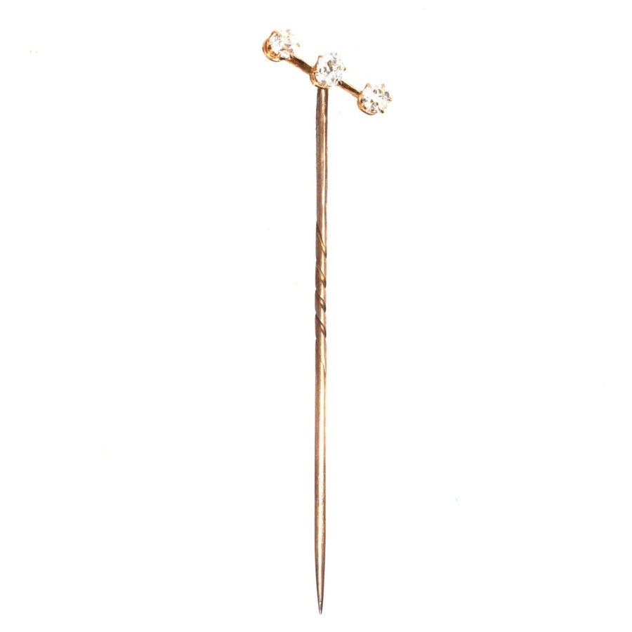 Edwardian 15ct Gold Three Stone Diamond Tie Pin | Parkin and Gerrish | Antique & Vintage Jewellery