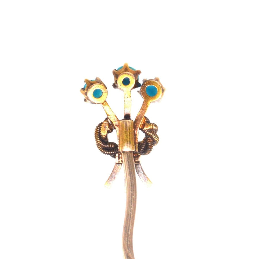 Edwardian 15ct Gold Tie Pin with a Trio of Turquoise | Parkin and Gerrish | Antique & Vintage Jewellery