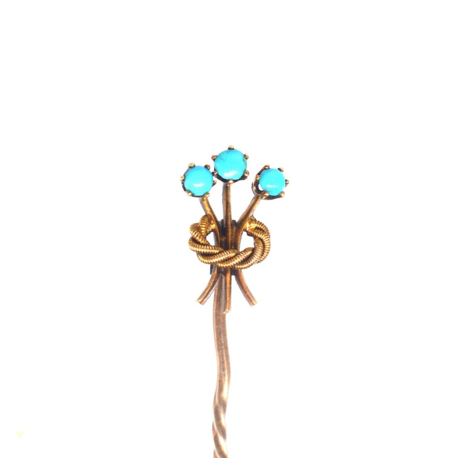 Edwardian 15ct Gold Tie Pin with a Trio of Turquoise | Parkin and Gerrish | Antique & Vintage Jewellery