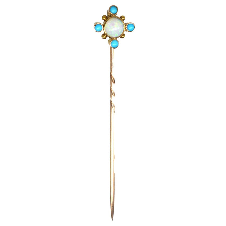Edwardian 15ct Gold Turquoise and Opal Tie Pin | Parkin and Gerrish | Antique & Vintage Jewellery