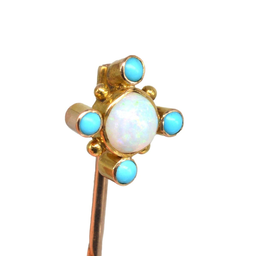 Edwardian 15ct Gold Turquoise and Opal Tie Pin | Parkin and Gerrish | Antique & Vintage Jewellery