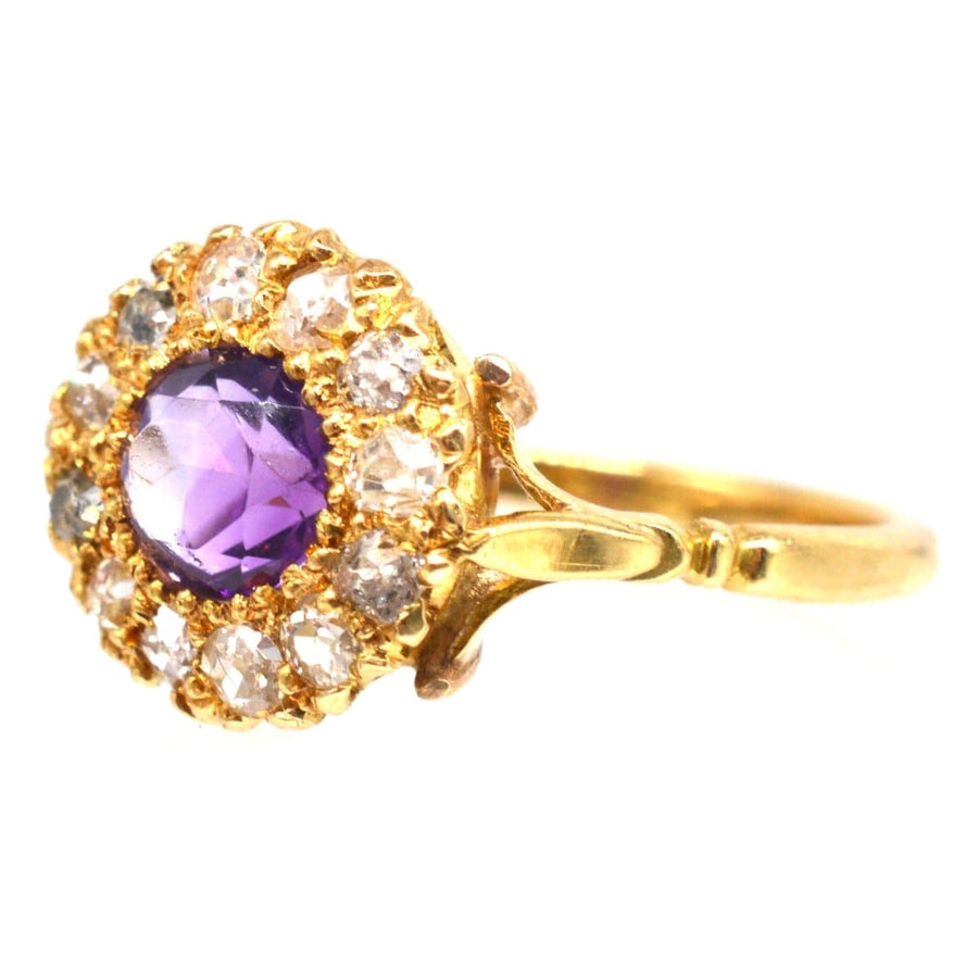 Edwardian 18ct Gold Amethyst and Diamond Cluster Ring | Parkin and Gerrish | Antique & Vintage Jewellery