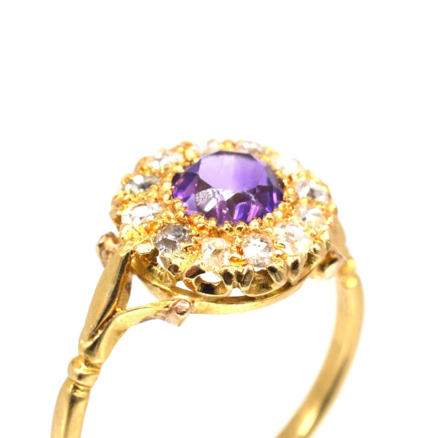 Edwardian 18ct Gold Amethyst and Diamond Cluster Ring | Parkin and Gerrish | Antique & Vintage Jewellery