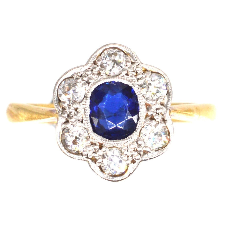 Edwardian 18ct Gold & Platinum, Sapphire and Diamond Cluster ring | Parkin and Gerrish | Antique & Vintage Jewellery