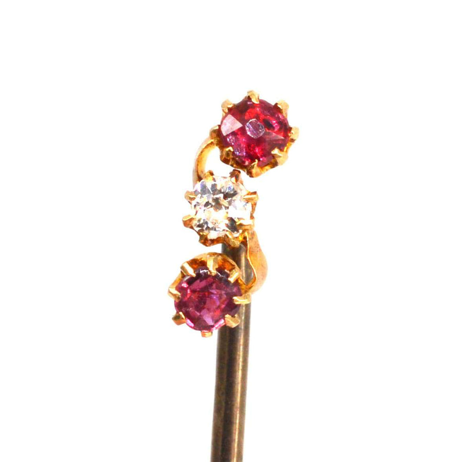 Edwardian 18ct Gold Ruby and Diamond Triple Crossover Tie Pin | Parkin and Gerrish (UK)