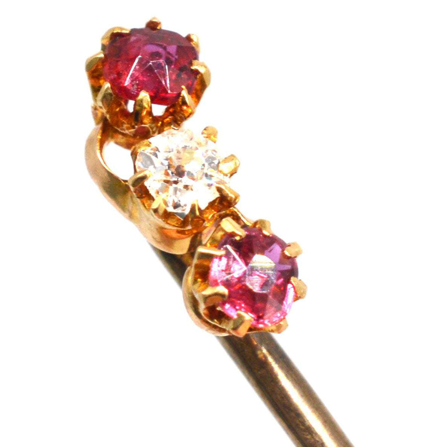 Edwardian 18ct Gold Ruby and Diamond Triple Crossover Tie Pin | Parkin and Gerrish (UK)