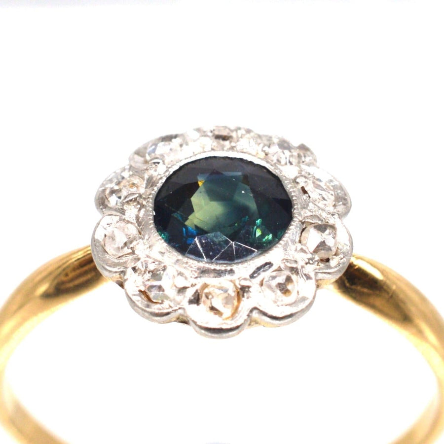 Edwardian 18ct Gold Teal Sapphire and Diamond Cluster Ring | Parkin and Gerrish | Antique & Vintage Jewellery