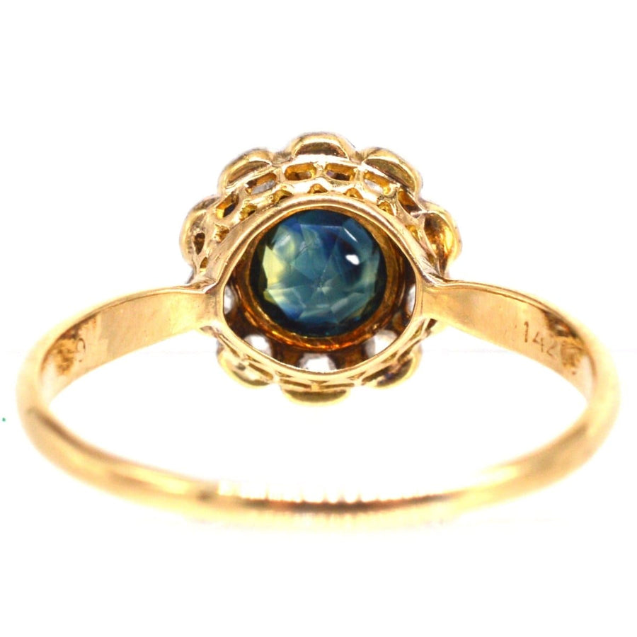 Edwardian 18ct Gold Teal Sapphire and Diamond Cluster Ring | Parkin and Gerrish | Antique & Vintage Jewellery