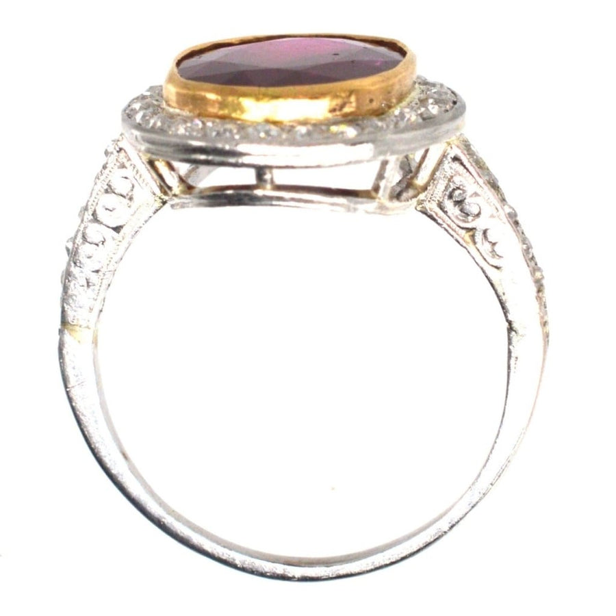 Edwardian 18ct White Gold Certificated Unheated Burma Ruby and Diamond Cluster Ring | Parkin and Gerrish (UK)