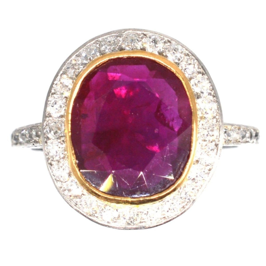 Edwardian 18ct White Gold Certificated Unheated Burma Ruby and Diamond Cluster Ring | Parkin and Gerrish (UK)