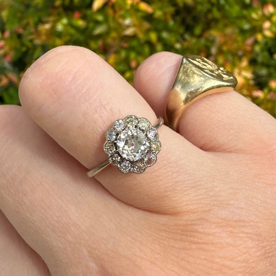 Edwardian 18ct White Gold, Old Mine Cut Diamond Cluster Ring | Parkin and Gerrish (UK)