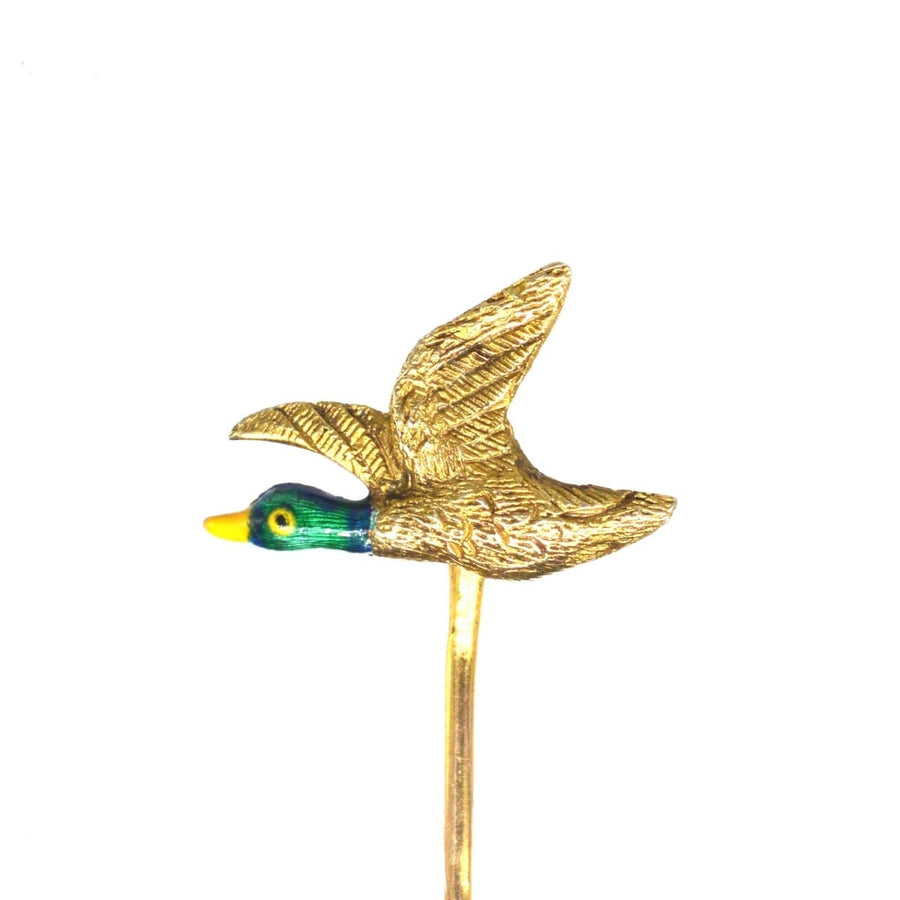 Edwardian 9ct Gold and Enamel Duck Tie Pin | Parkin and Gerrish | Antique & Vintage Jewellery