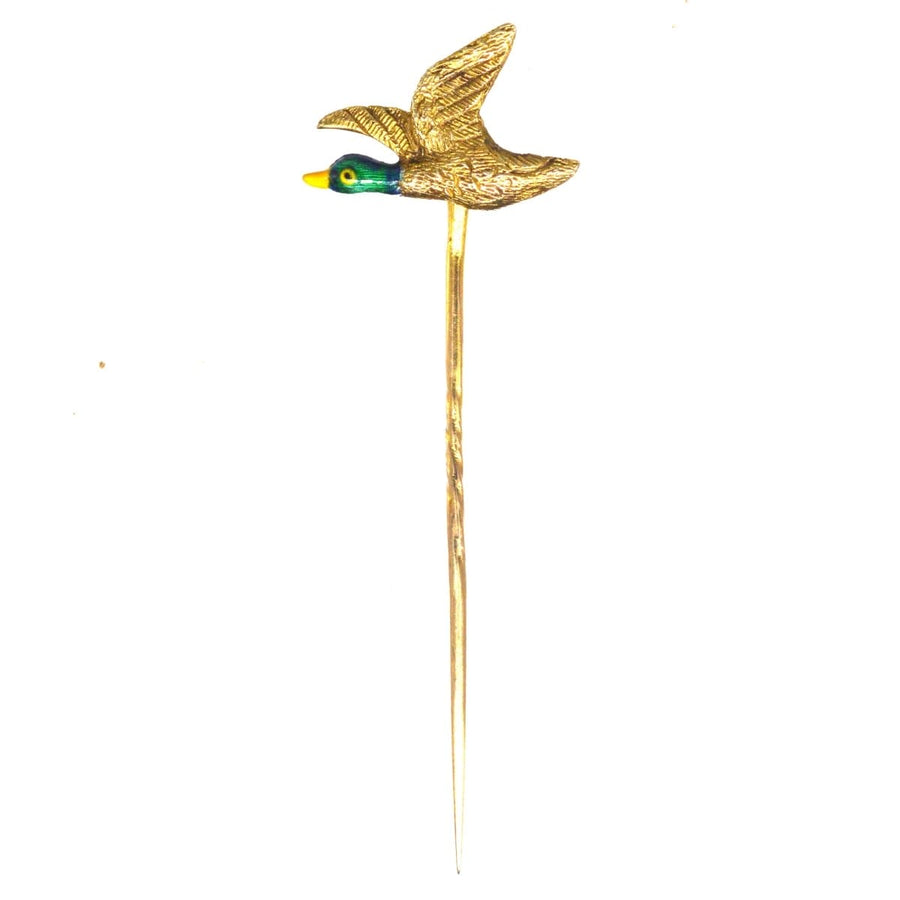 Edwardian 9ct Gold and Enamel Duck Tie Pin | Parkin and Gerrish | Antique & Vintage Jewellery