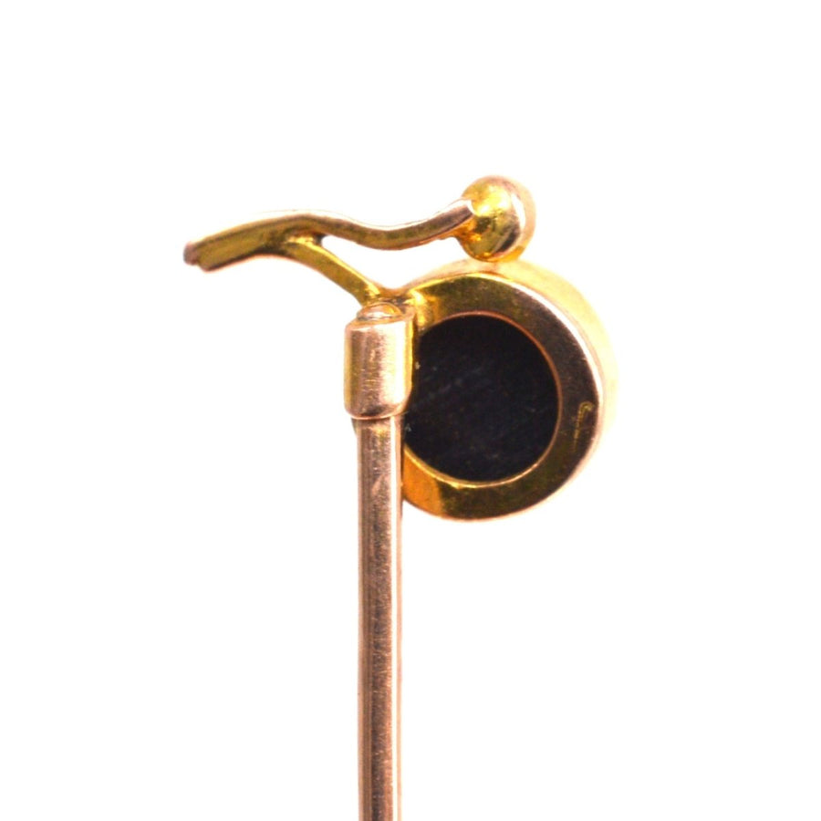 Edwardian 9ct Gold Black Opal Doublet and Pearl Tie Pin | Parkin and Gerrish | Antique & Vintage Jewellery