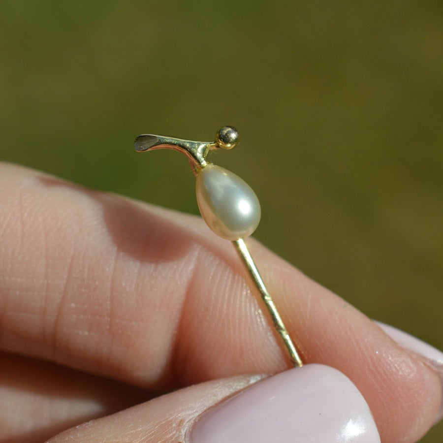 Edwardian 9ct Gold Cultured Pearl Tie Pin | Parkin and Gerrish (UK)