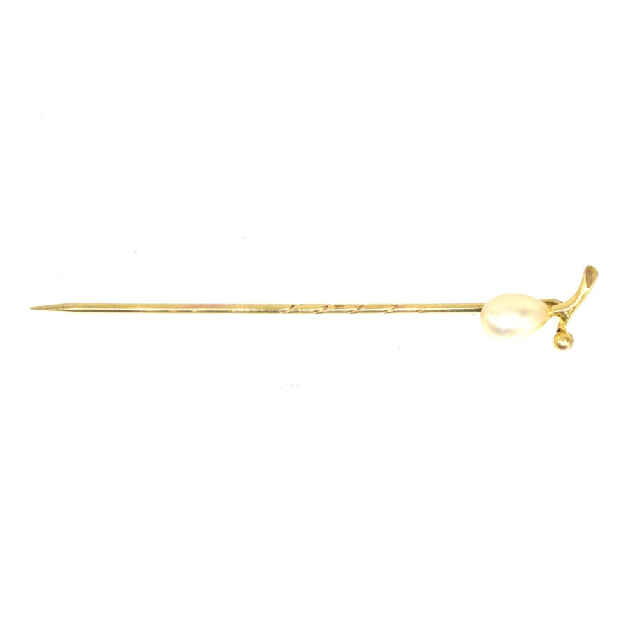 Edwardian 9ct Gold Cultured Pearl Tie Pin | Parkin and Gerrish (UK)