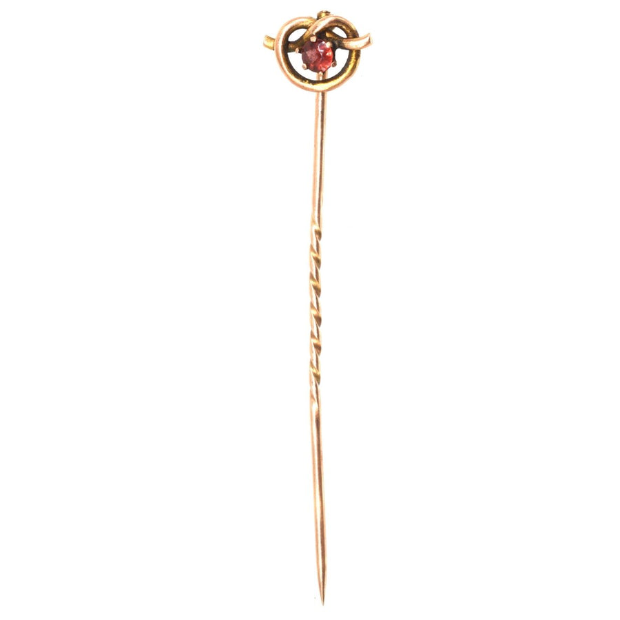 Edwardian 9ct Gold Lover's Knot and Garnet Tie Pin | Parkin and Gerrish | Antique & Vintage Jewellery