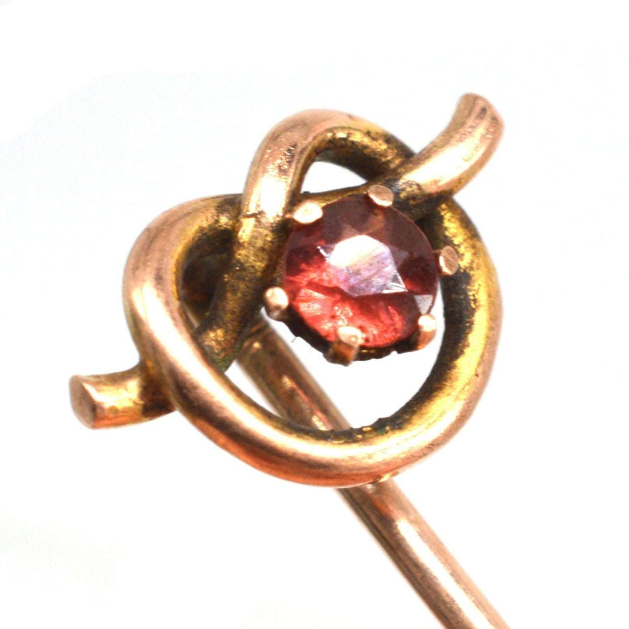 Edwardian 9ct Gold Lover's Knot and Garnet Tie Pin | Parkin and Gerrish | Antique & Vintage Jewellery