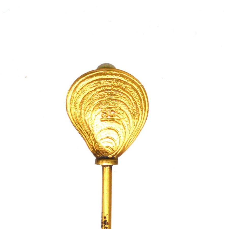 Edwardian 9ct Gold Oyster Shell and Pearl Hat Pin | Parkin and Gerrish | Antique & Vintage Jewellery