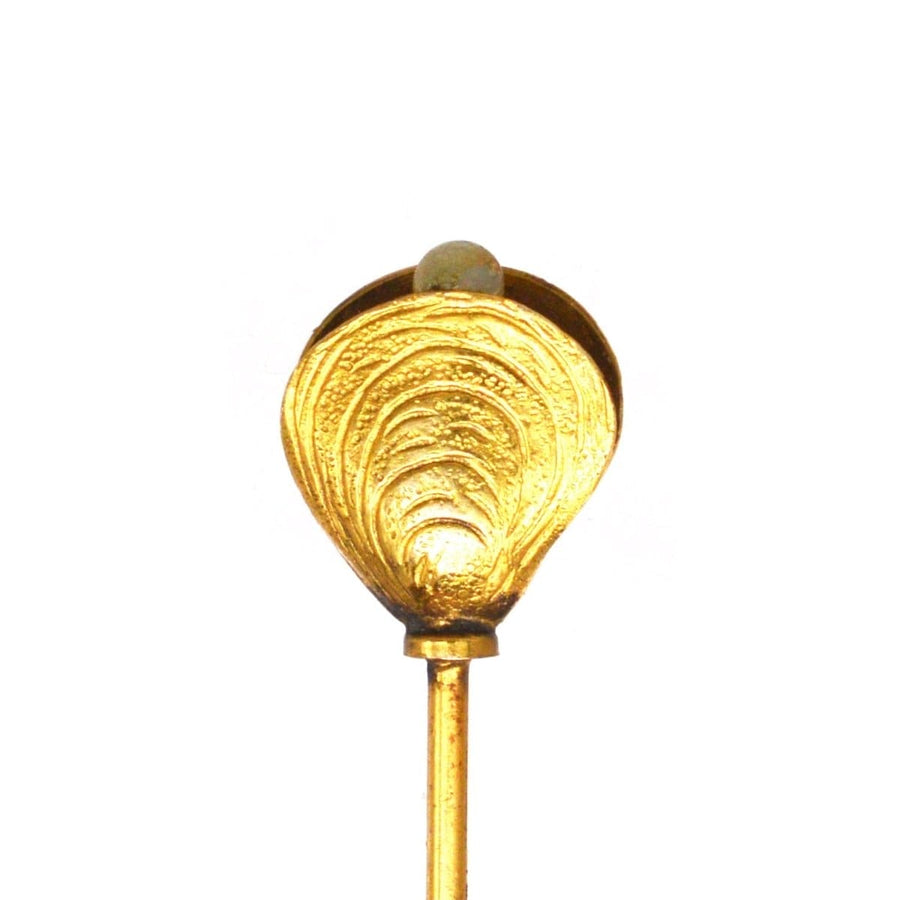 Edwardian 9ct Gold Oyster Shell and Pearl Hat Pin | Parkin and Gerrish | Antique & Vintage Jewellery