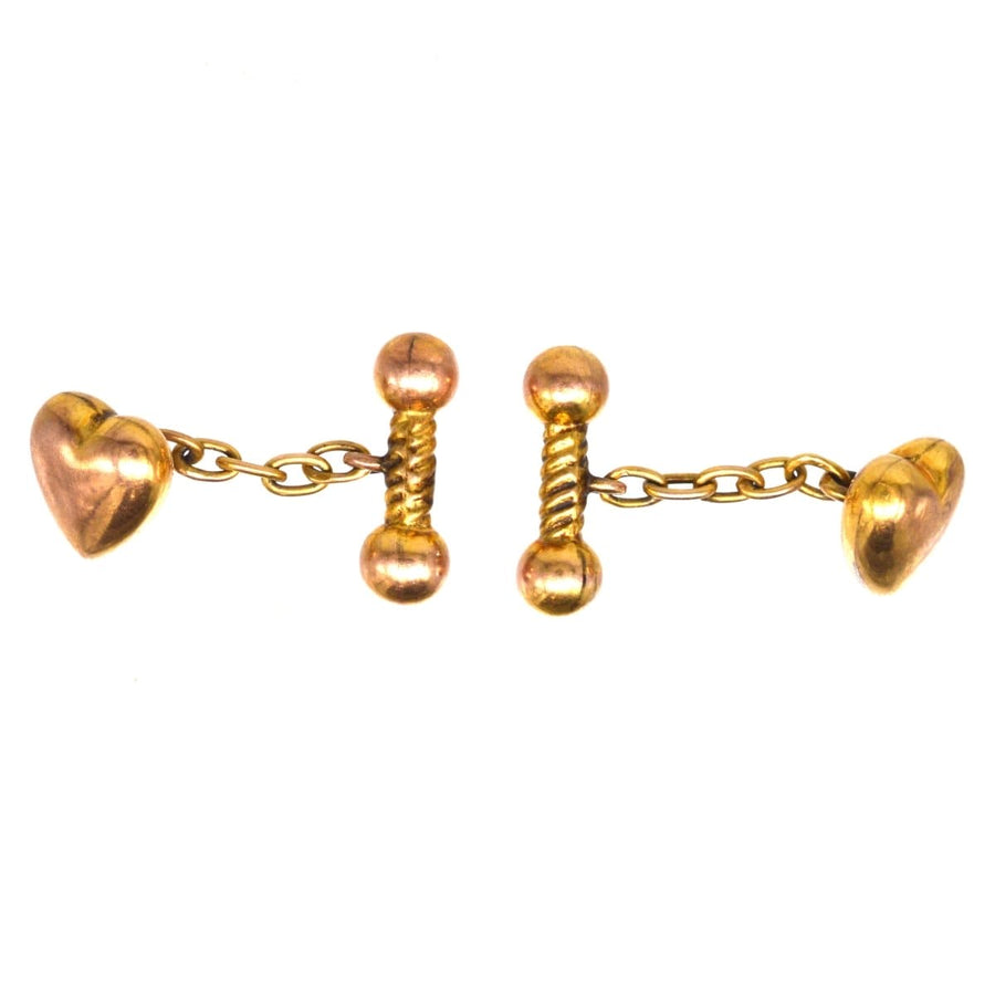 Edwardian 9ct Gold Puffy Heart Cufflinks | Parkin and Gerrish | Antique & Vintage Jewellery