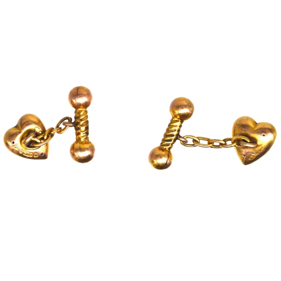 Edwardian 9ct Gold Puffy Heart Cufflinks | Parkin and Gerrish | Antique & Vintage Jewellery