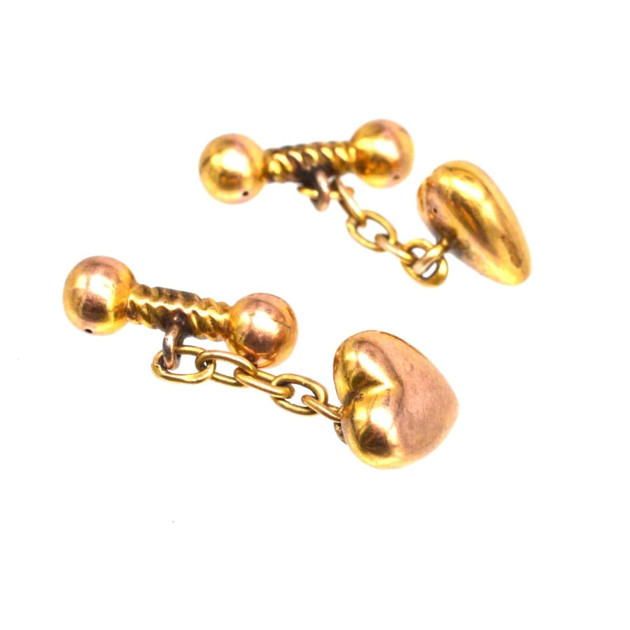 Edwardian 9ct Gold Puffy Heart Cufflinks | Parkin and Gerrish | Antique & Vintage Jewellery