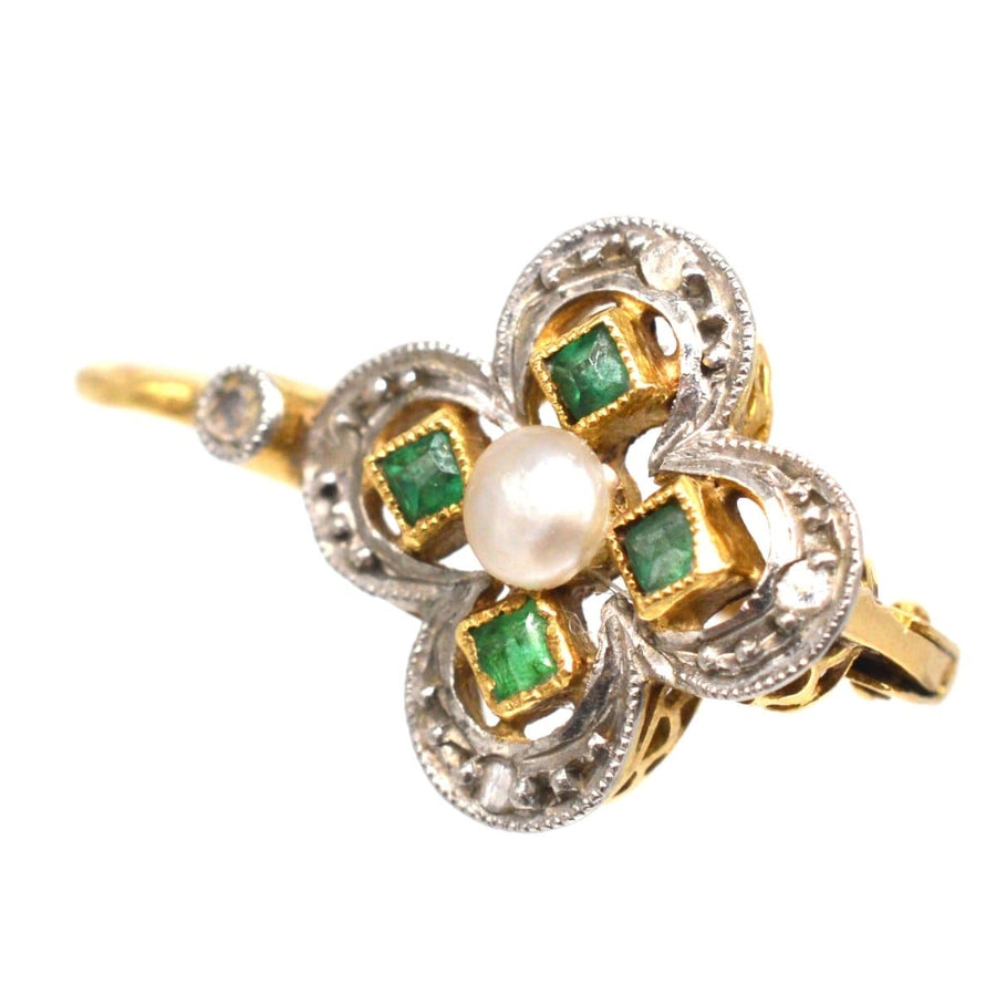 Edwardian Emerald, Diamond and Pearl Quatrefoil Earrings | Parkin and Gerrish | Antique & Vintage Jewellery