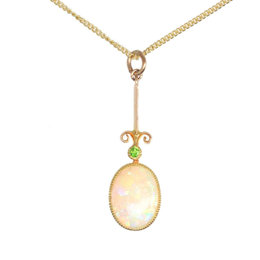 Edwardian Opal and Green Garnet Pendant on modern 9ct gold chain | Parkin and Gerrish | Antique & Vintage Jewellery