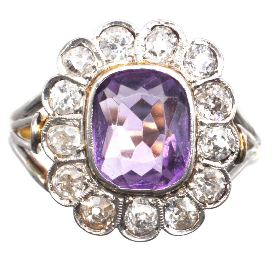 Edwardian Platinum and 18ct Gold Amethyst and Diamond Cluster Ring | Parkin and Gerrish | Antique & Vintage Jewellery