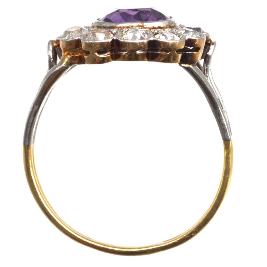 Edwardian Platinum and 18ct Gold Amethyst and Diamond Cluster Ring | Parkin and Gerrish | Antique & Vintage Jewellery