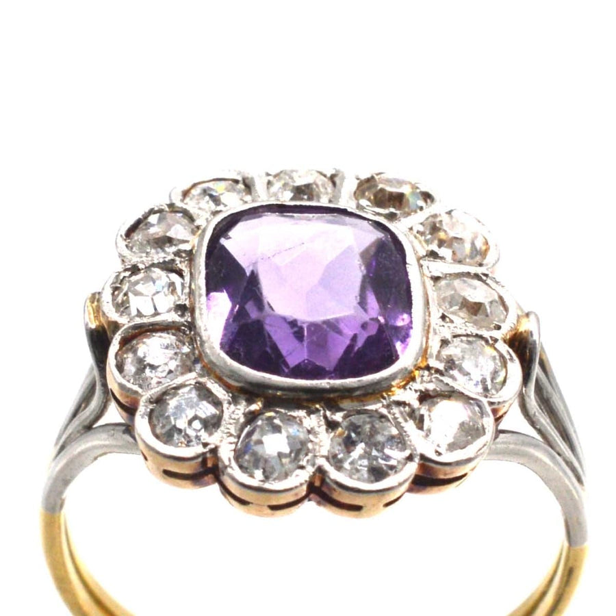 Edwardian Platinum and 18ct Gold Amethyst and Diamond Cluster Ring | Parkin and Gerrish | Antique & Vintage Jewellery