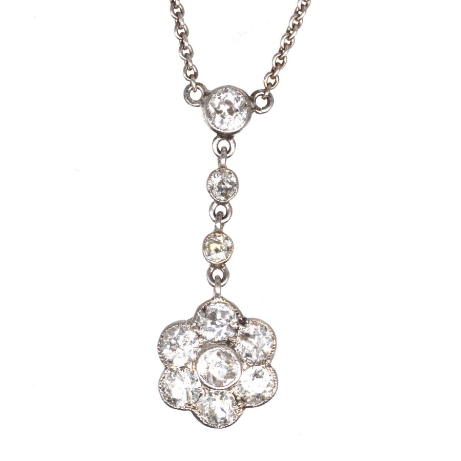 Edwardian Platinum Diamond Cluster Drop Necklace | Parkin and Gerrish | Antique & Vintage Jewellery