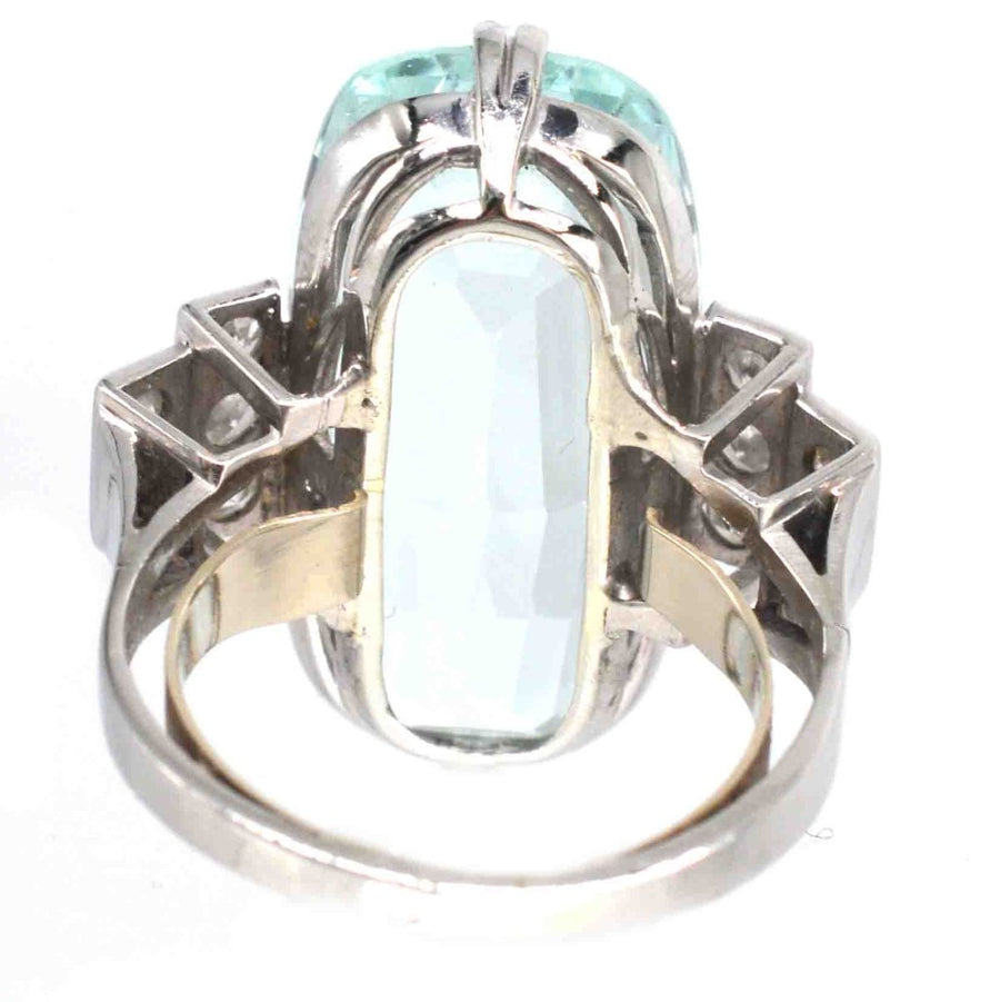 French Art Deco Platinum 12 Carat Aquamarine and Diamond Ring | Parkin and Gerrish | Antique & Vintage Jewellery