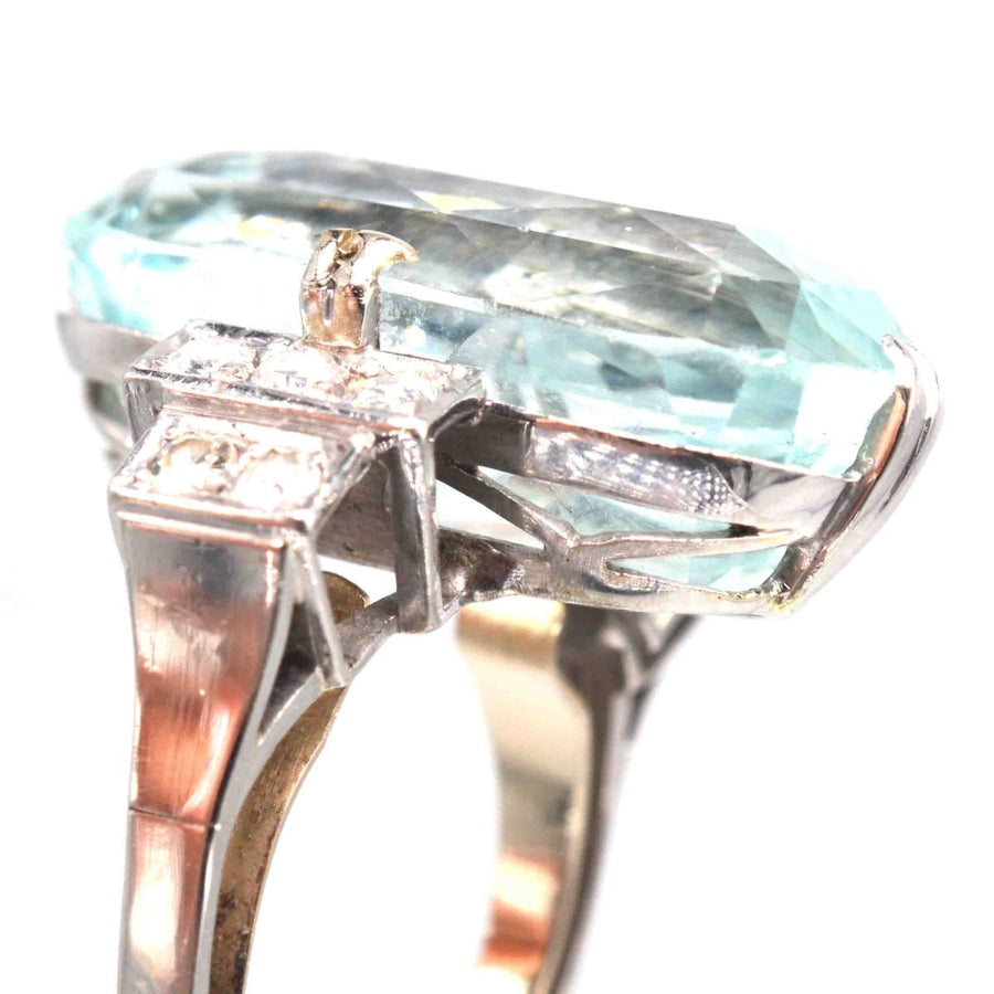 French Art Deco Platinum 12 Carat Aquamarine and Diamond Ring | Parkin and Gerrish | Antique & Vintage Jewellery