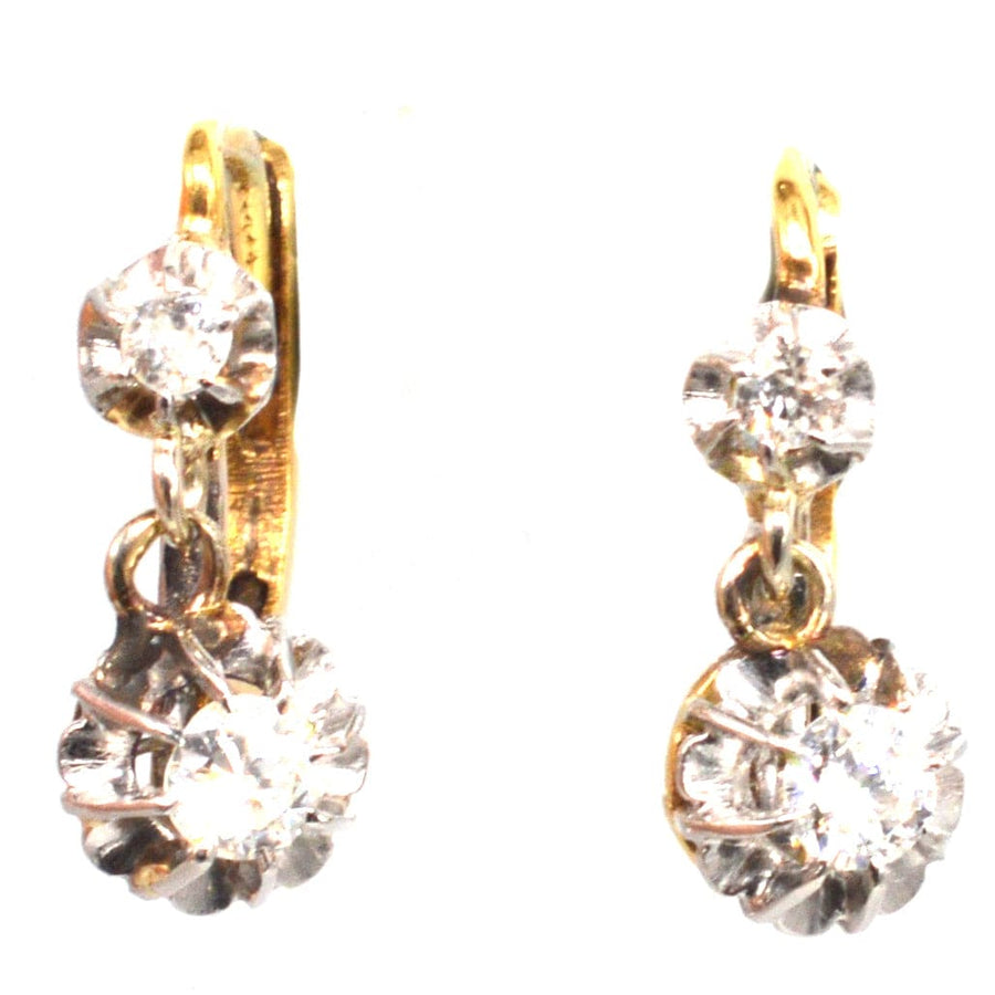 French Belle Epoque 18ct Gold and Platinum Diamond Drop "Dormeuse" Earrings | Parkin and Gerrish | Antique & Vintage Jewellery