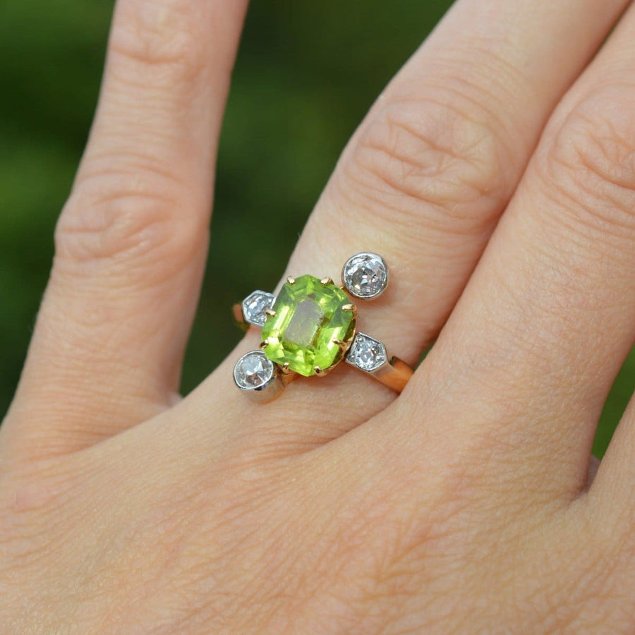 French Belle Epoque Peridot and Diamond Ring | Parkin and Gerrish | Antique & Vintage Jewellery