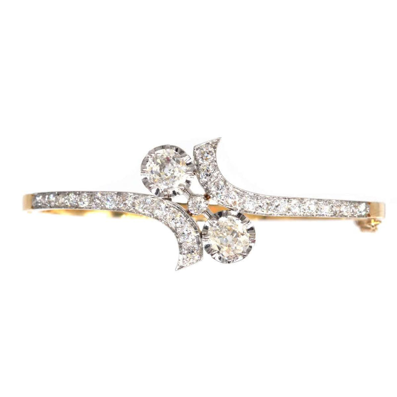 法國 20 世紀早期 18ct 黃金和鉑金 Toi et Moi 鑽石手鐲