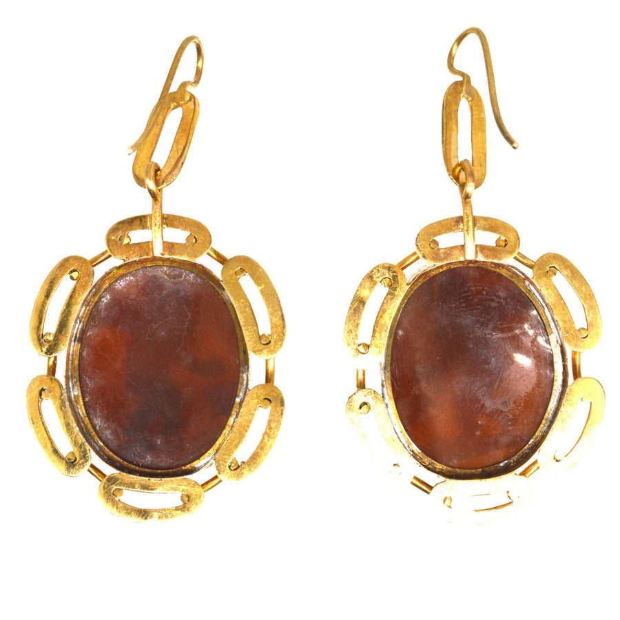Large 19th Century 15ct Gold Cameo Earrings of Cupid and a Butterfly | Parkin and Gerrish | Antique & Vintage Jewellery