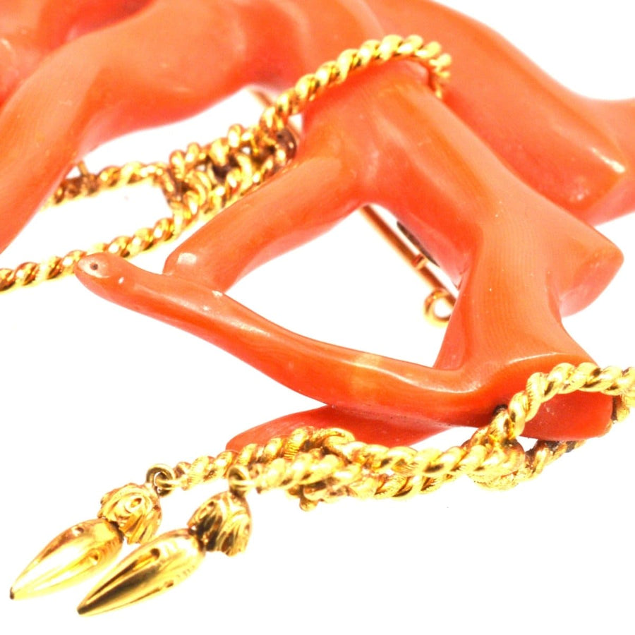 Large 19th Century Corallium Rubrum (Red Coral) Branch Brooch with Gold rope tassel details | Parkin and Gerrish (UK)