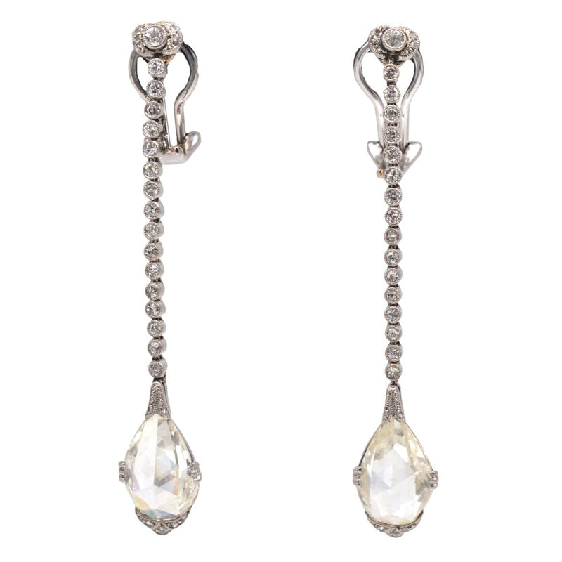 Large Edwardian Platinum Rose Cut Diamond Drop Clip On Earrings
