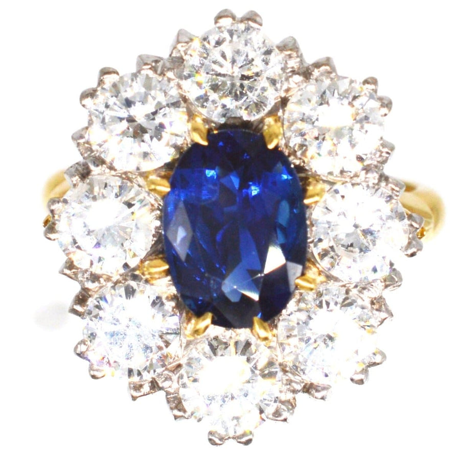 Large Mid Century Sapphire and Diamond Cluster Ring | Parkin and Gerrish | Antique & Vintage Jewellery