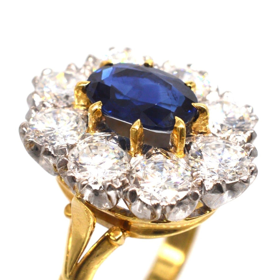 Large Mid Century Sapphire and Diamond Cluster Ring | Parkin and Gerrish | Antique & Vintage Jewellery