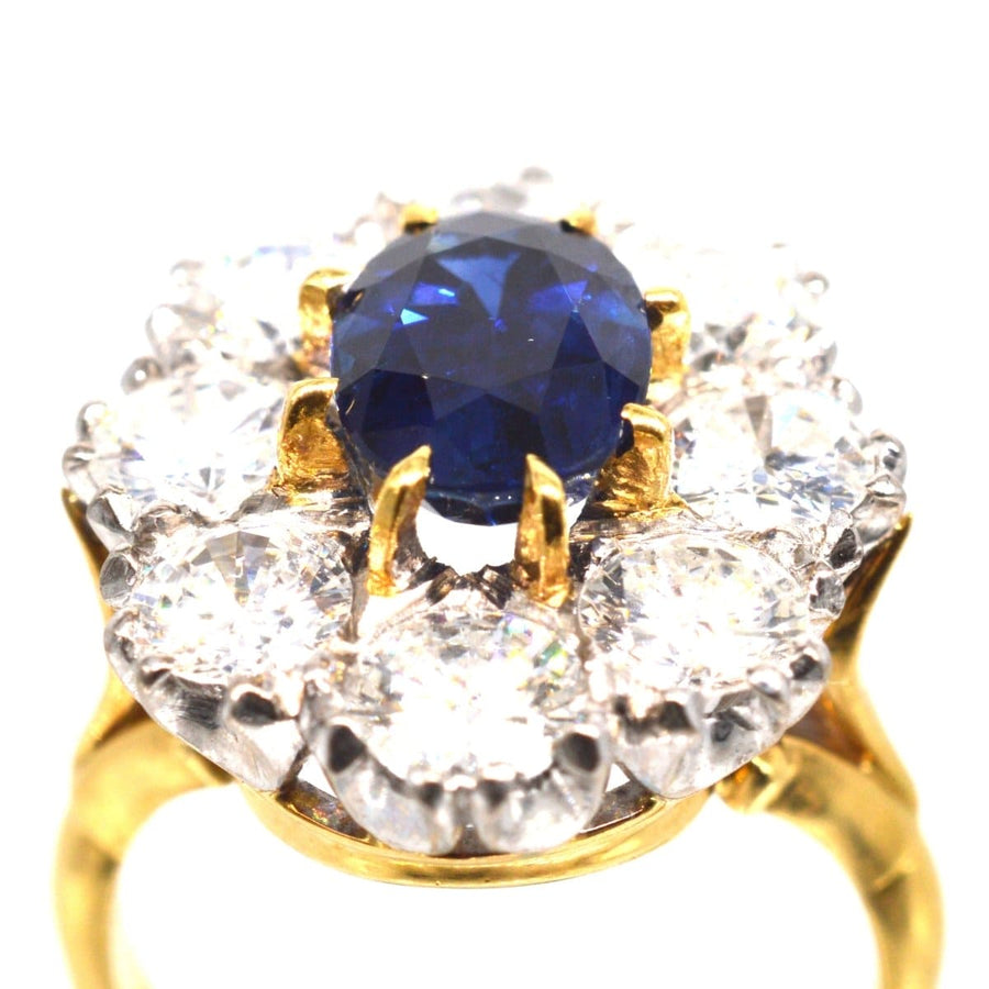 Large Mid Century Sapphire and Diamond Cluster Ring | Parkin and Gerrish | Antique & Vintage Jewellery