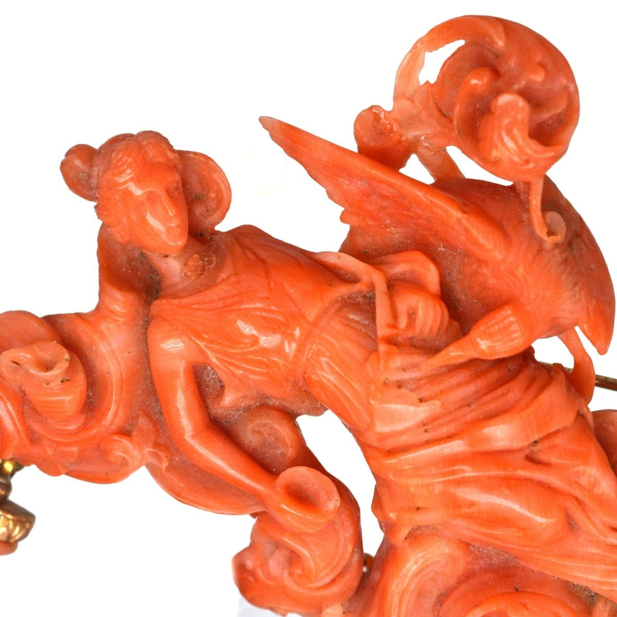 Large Rare Antique Italian Carved Coral Brooch of the Goddess Hebe | Parkin and Gerrish (UK)