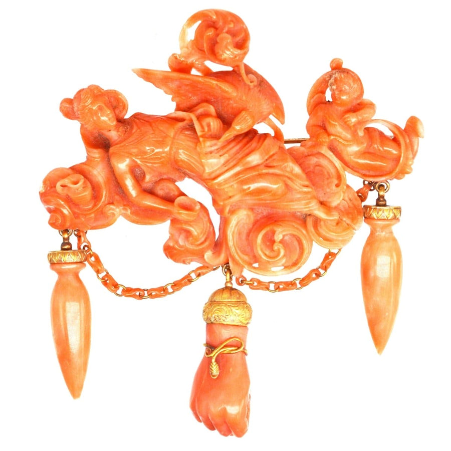 Large Rare Antique Italian Carved Coral Brooch of the Goddess Hebe | Parkin and Gerrish (UK)