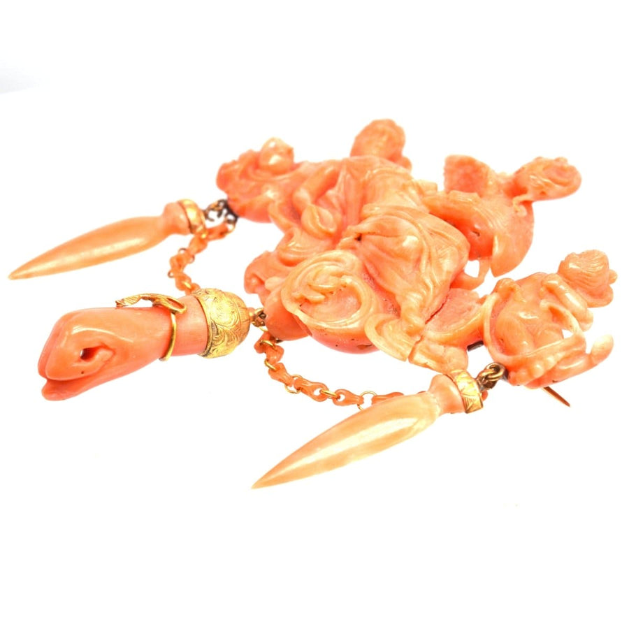 Large Rare Antique Italian Carved Coral Brooch of the Goddess Hebe | Parkin and Gerrish (UK)