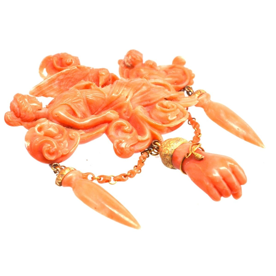 Large Rare Antique Italian Carved Coral Brooch of the Goddess Hebe | Parkin and Gerrish (UK)