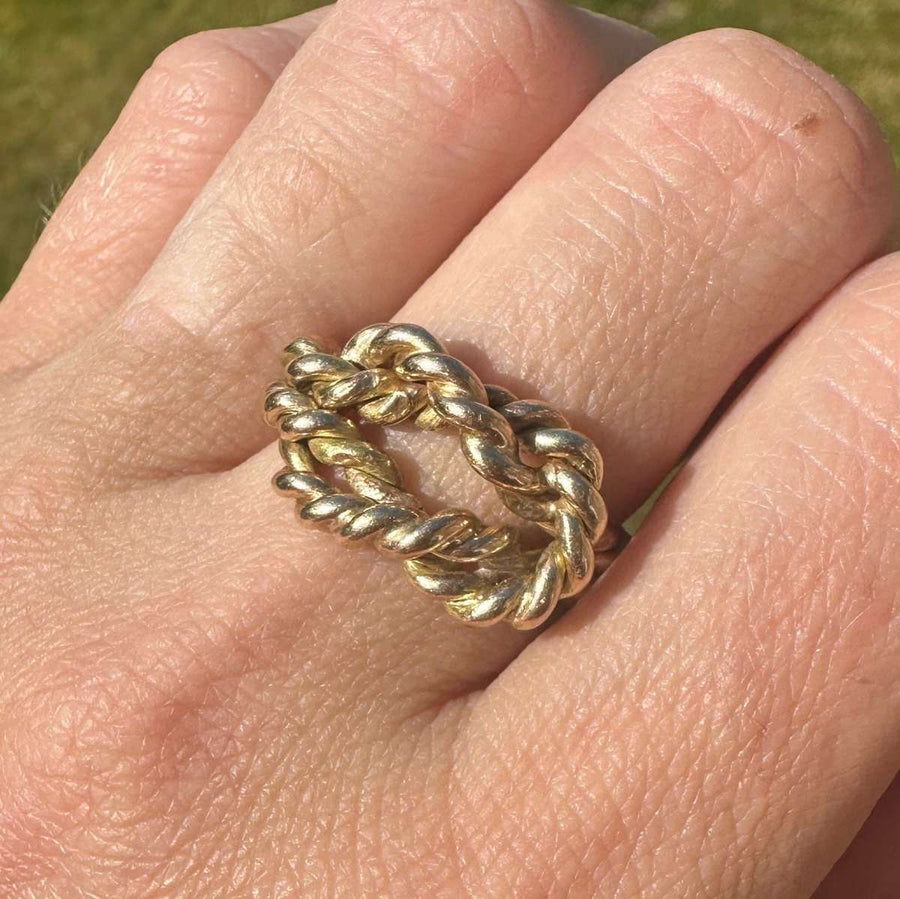Large Victorian 9ct Gold Rope Lover's Knot Ring